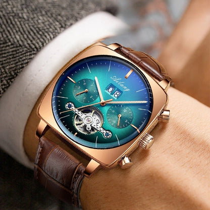 New Men Square Mechanical Watches Famous Brand Watch Montre Automatique Luxe Chronograph Square Large Dial Watch Hollow Waterproof Mens Fashion Watches