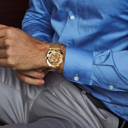 New Men Forsining Transparent Watch Retro Automatic Mechanical Watch Top Brand Luxury Full Golden Luminous Hands Skeleton Clock