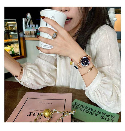 Brand Women Watches Fashion Square Ladies Quartz Watch Bracelet Set Green Dial Simple Rose Gold Mesh Luxury Women Watches