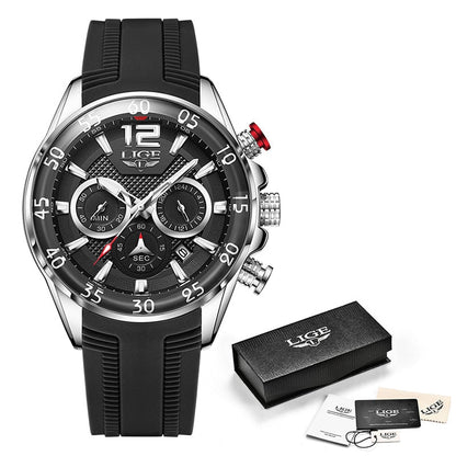 LIGE Fashion Men Watches Sport Quartz Watch Man Brand Luxury Wrist watches Chronograph Waterproof Casual Clock Montre Homme S silver black, China