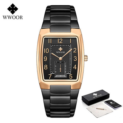 New Square Watch Men with Automatic Week Date Luxury Stainless Steel Gold Mens Quartz Wrist Watches Relogio Masculino 37-2 rose black
