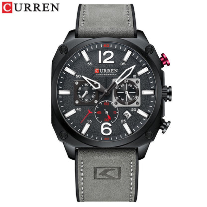 New Men Watch Fashion Waterproof Multi-function Chronograph Clock Leather Six Needle Calendar luminous Quartz Watches