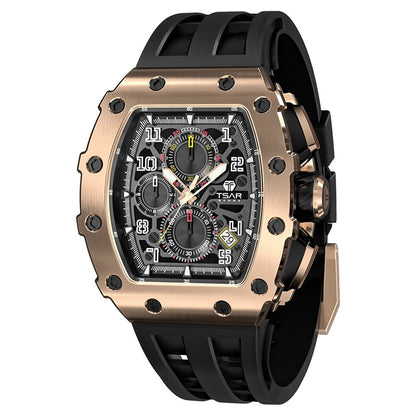 Men Luxury Brand Tonneau Design Waterproof Clock Stainless Steel Wristwatch Sport Chronograph Square Mens Watch