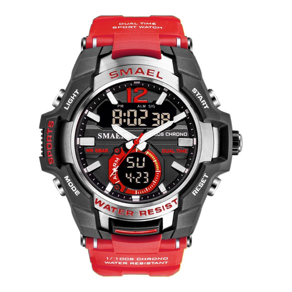 SMAEL Dual Time Army Sport Watch for Men Luminous Waterproof Quart Digital Wristwatch Alarm Clock LED Backlight Calendar 1805