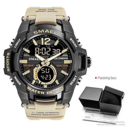 SMAEL Dual Time Army Sport Watch for Men Luminous Waterproof Quart Digital Wristwatch Alarm Clock LED Backlight Calendar 1805