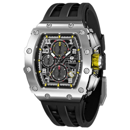 Men Luxury Brand Tonneau Design Waterproof Clock Stainless Steel Wristwatch Sport Chronograph Square Mens Watch