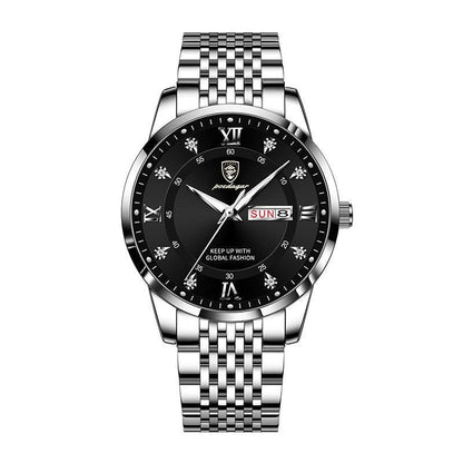 New Casual Sport Chronograph Men's Watches Stainless Steel Band Wristwatch Big Dial Quartz Clock with Luminous Pointers+box