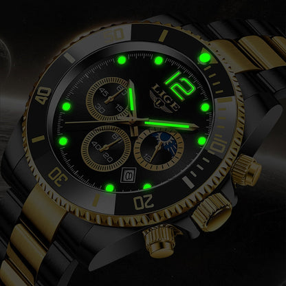 LIGE Watches Men Top Brand Luxury Clock Casual Stainless Steel 24 Hour Moon Phase Men Watch Sport Waterproof Quartz Chronograph