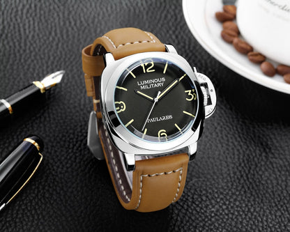 New Men Self Wind Mechanical Watch Automatic Genuine Brown Leather Strap Yellow Green Luminous 44mm Luxury Rose Gold Military Men Watch