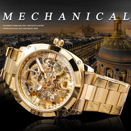 New Men Forsining Transparent Watch Retro Automatic Mechanical Watch Top Brand Luxury Full Golden Luminous Hands Skeleton Clock