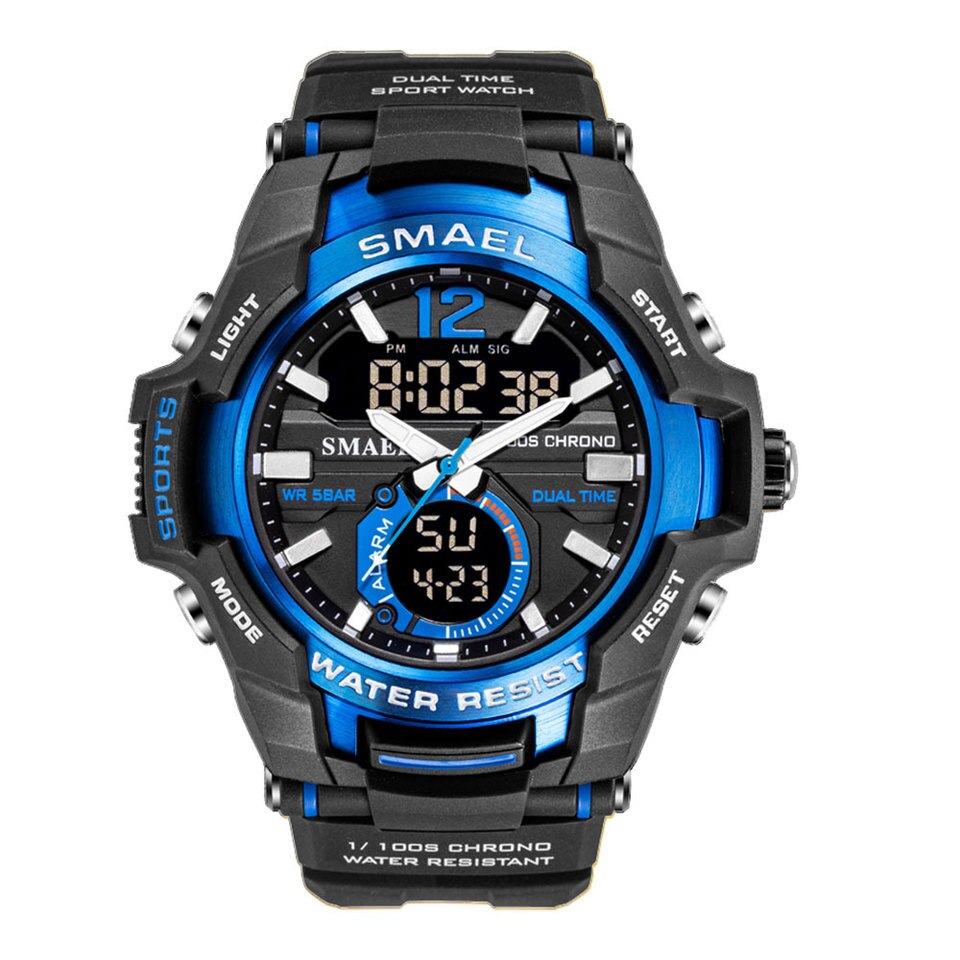 SMAEL Dual Time Army Sport Watch for Men Luminous Waterproof Quart Digital Wristwatch Alarm Clock LED Backlight Calendar 1805