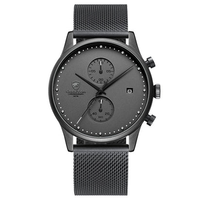 New Men Watches Chronograph Quartz Watch Men Stainless Steel Waterproof Sports Clock Watches Business reloj hombre Black Grey, China