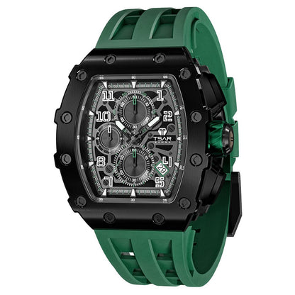 Men Luxury Brand Tonneau Design Waterproof Clock Stainless Steel Wristwatch Sport Chronograph Square Mens Watch