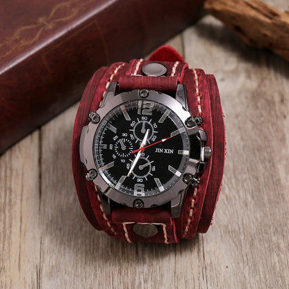 Punk Vintage Black Brown Belt Strap Men Genuine Leather Pointer Watch Bracelet Bangles For Women Male Jewelry Freely