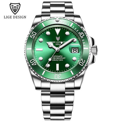 LIGE Men Watch 316L Steel Automatic Mechanical Tourbillon Clock Fashion 100M Waterproof Luminous Watches Automatic Movement