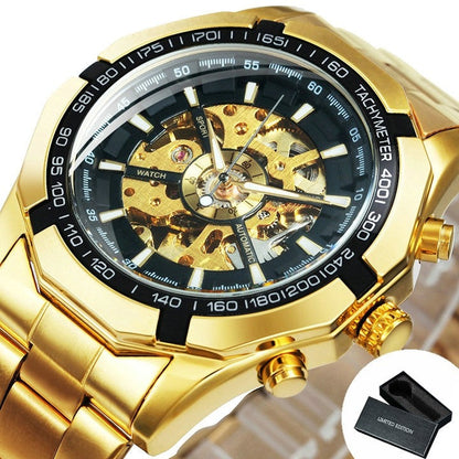 New Men Skeleton Mechanical Watch Automatic Winner Gold Skeleton Vintage Men Watches Top Brand Luxury