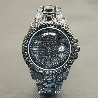 New Iced Out Watch For Men Luxury Gold Full Diamond Mens Watches Hip Hop Waterproof Day Date Clock