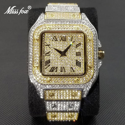 Ice Out Square Watch For Men Top Brand Luxury Full Diamond Men Watches Ultra Thin Waterproof Hip Hop Clock Dropshipping