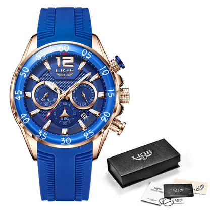 LIGE Fashion Men Watches Sport Quartz Watch Man Brand Luxury Wrist watches Chronograph Waterproof Casual Clock Montre Homme S gold blue, China