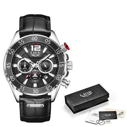 LIGE Fashion Men Watches Sport Quartz Watch Man Brand Luxury Wrist watches Chronograph Waterproof Casual Clock Montre Homme silver black, China