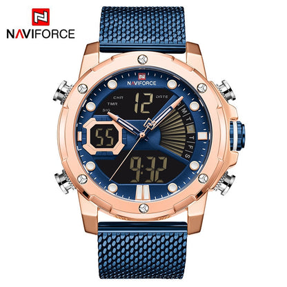 Original Watches For Men Luxury Brand Quartz Dual Display Military Sports Wrist Watch Mesh Steel Band Waterproof Clock