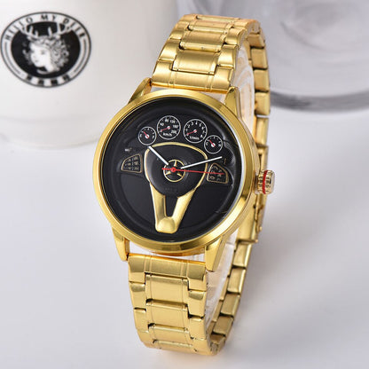 Casual Personality Classic precision Men Quartz watch Racing Free Stainless Casual Sports 3D Car Steering Wheel Clock