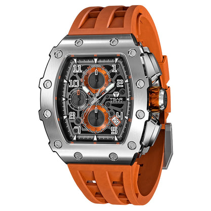Men Watch Top Brand Luxury Tonneau Clock 50M Waterproof Stainless Steel Wristwatch Sport Chronograph Watch for Men