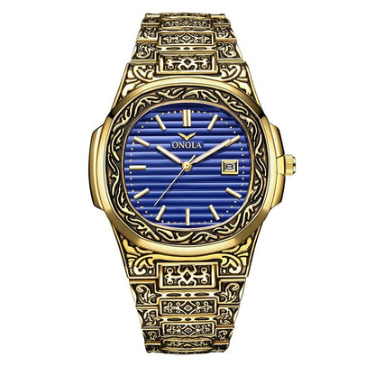 Retro Top Luxury Quartz Watch Men Wristwatch Waterproof Fashion Casual Golden Classic Calendar Waterproof Watch Male Clock