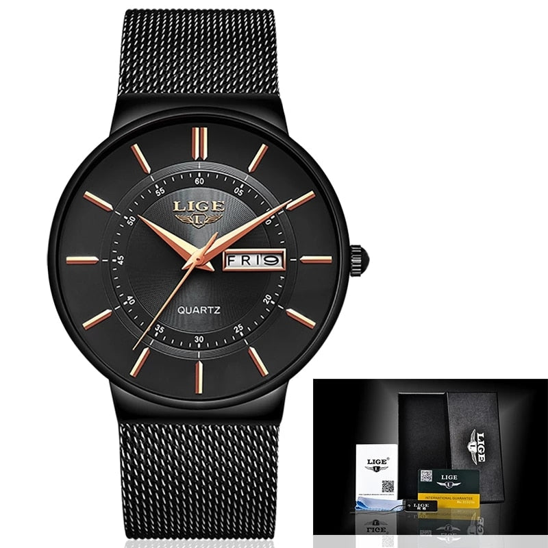 New Men Watches Waterproof Ultra Thin Date Clock Male Steel Strap Casual Quartz Watch Men Sports Wrist Watch