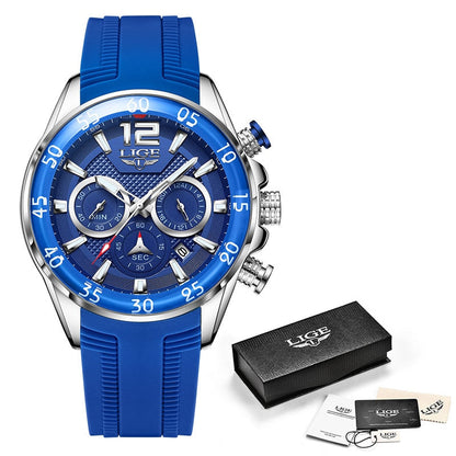 LIGE Fashion Men Watches Sport Quartz Watch Man Brand Luxury Wrist watches Chronograph Waterproof Casual Clock Montre Homme S silver blue, China