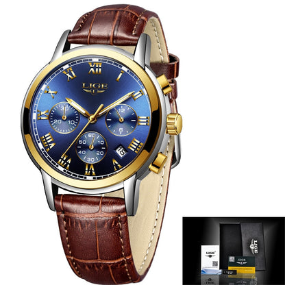 New Fashion Women Watches LIGE Top Brand Ladies Luxury Creative Steel Women Bracelet Watches Female Quartz Waterproof Watch Gift L gold blue, China
