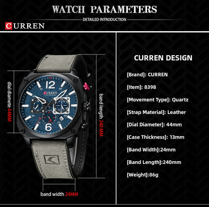New Men Watch Fashion Waterproof Multi-function Chronograph Clock Leather Six Needle Calendar luminous Quartz Watches