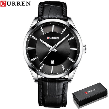 Quartz Watches for Men Leather Strap Male Wristwatches Top Luxury Brand Business Men Clock  45 mm Reloj Hombres black watch box