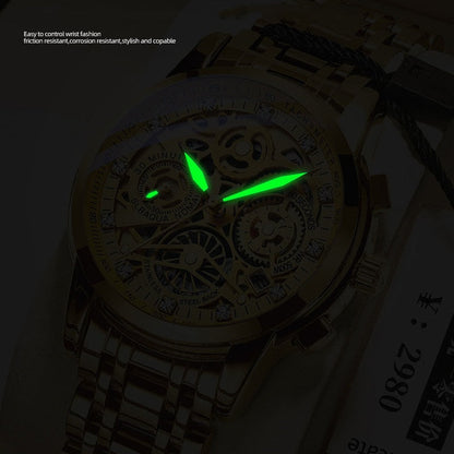 Men Watches Tourbillon Rotating Window Top Luxury Brand Fashion Quartz Men Watch Waterproof Gold Steel Business Wristwatch
