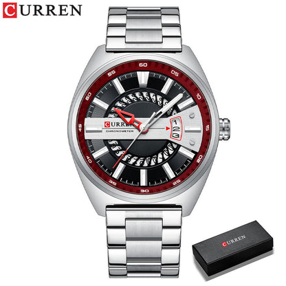 Men Watch Stainless Steel Band Luxury Quartz Wristwatches for Male Creative Design Golden Clock with Luminous