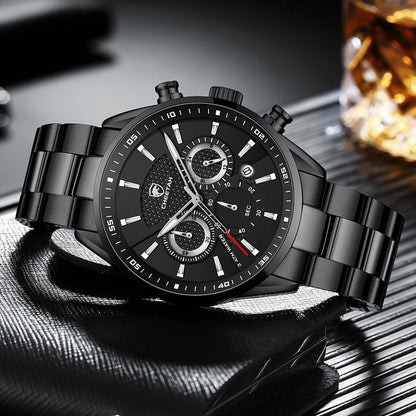 New Watch Top Brand Casual Sport Chronograph Men Watches Stainless Steel Wristwatch Big Dial Waterproof Quartz Clock