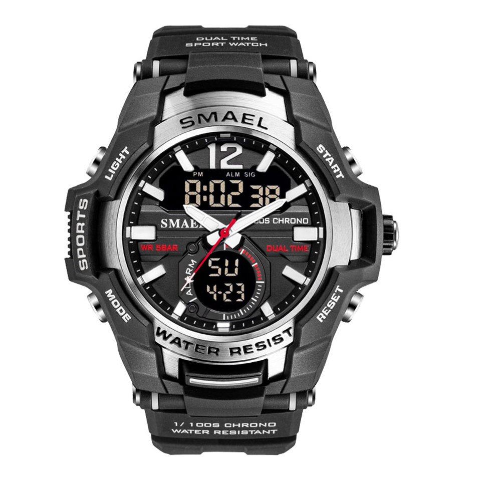 SMAEL Dual Time Army Sport Watch for Men Luminous Waterproof Quart Digital Wristwatch Alarm Clock LED Backlight Calendar 1805
