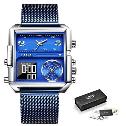 Men Quartz Digital Watch Creative Sport Watches Male Waterproof Wristwatch Montre Homme Clock Relogio Masculino Mesh Silver Blue, China