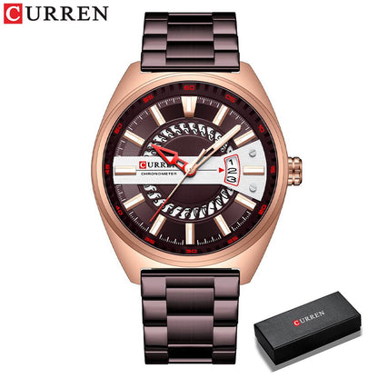 Men Watch Stainless Steel Band Luxury Quartz Wristwatches for Male Creative Design Golden Clock with Luminous