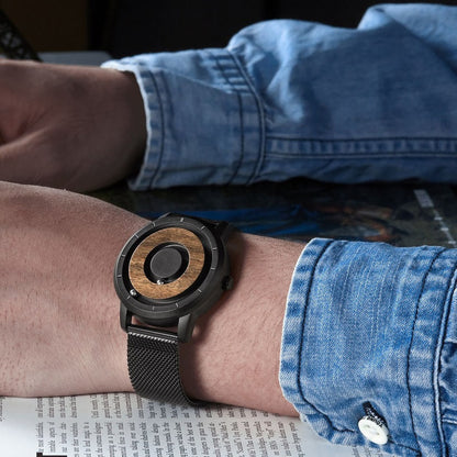 Original Magnetic Wooden Dial Fashion Casual Quartz Watch Simple Men Watch Stainless Steel Leather Strap