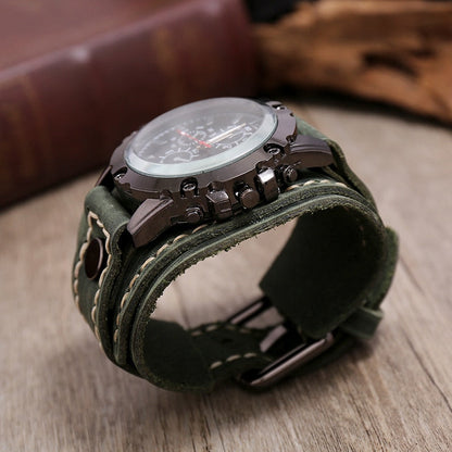 Punk Vintage Black Brown Belt Strap Men Genuine Leather Pointer Watch Bracelet Bangles For Women Male Jewelry Freely