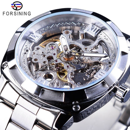 New Men Forsining Transparent Watch Retro Automatic Mechanical Watch Top Brand Luxury Full Golden Luminous Hands Skeleton Clock