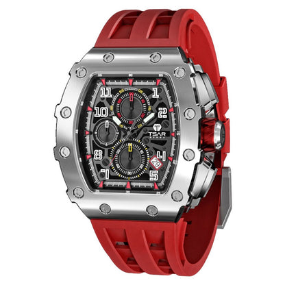 Men Luxury Brand Tonneau Design Waterproof Clock Stainless Steel Wristwatch Sport Chronograph Square Mens Watch
