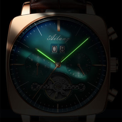 New Men Square Mechanical Watches Famous Brand Watch Montre Automatique Luxe Chronograph Square Large Dial Watch Hollow Waterproof Mens Fashion Watches