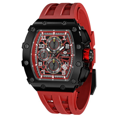 Men Luxury Brand Tonneau Design Waterproof Clock Stainless Steel Wristwatch Sport Chronograph Square Mens Watch