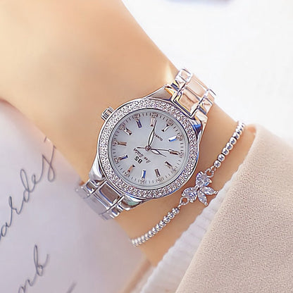 Ladies Wrist Watches Dress Gold Watch Women Crystal Diamond Watches Stainless Steel Silver Clock Women Montre Femme silver bracelet
