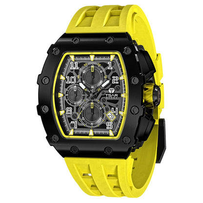 Men Luxury Brand Tonneau Design Waterproof Clock Stainless Steel Wristwatch Sport Chronograph Square Mens Watch