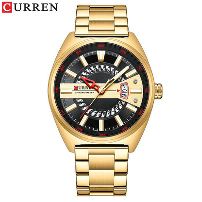 Men Watch Stainless Steel Band Luxury Quartz Wristwatches for Male Creative Design Golden Clock with Luminous