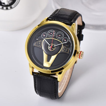 Casual Personality Classic precision Men Quartz watch Racing Free Stainless Casual Sports 3D Car Steering Wheel Clock