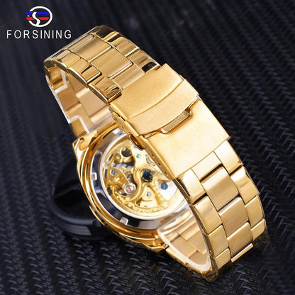 New Men Forsining Transparent Watch Retro Automatic Mechanical Watch Top Brand Luxury Full Golden Luminous Hands Skeleton Clock